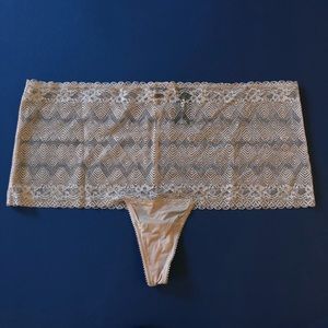 ASHLEY GRAHAM Lace Hipster Thong Panties Nude 3X